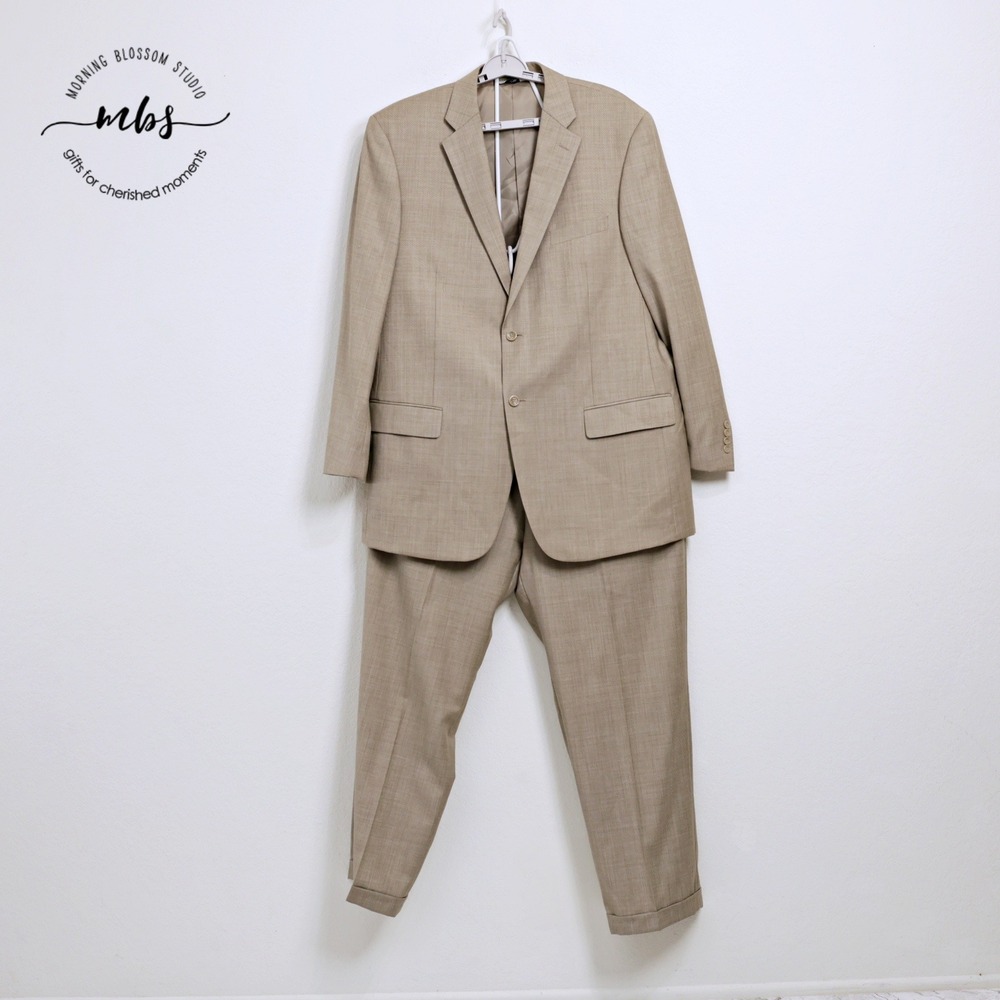 Linea Uomo Notch Lapel Wool Suit Jacket‎ Blazer Brown Men 46L Pants 40L Set